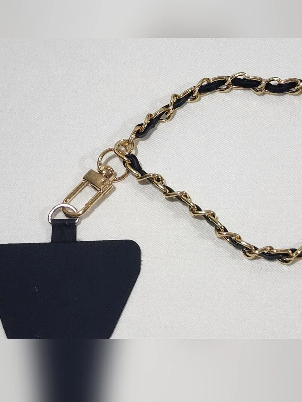 Gold chain Black Leather Phone Lanyard Wristlet Strap with Tether Tab Detachable